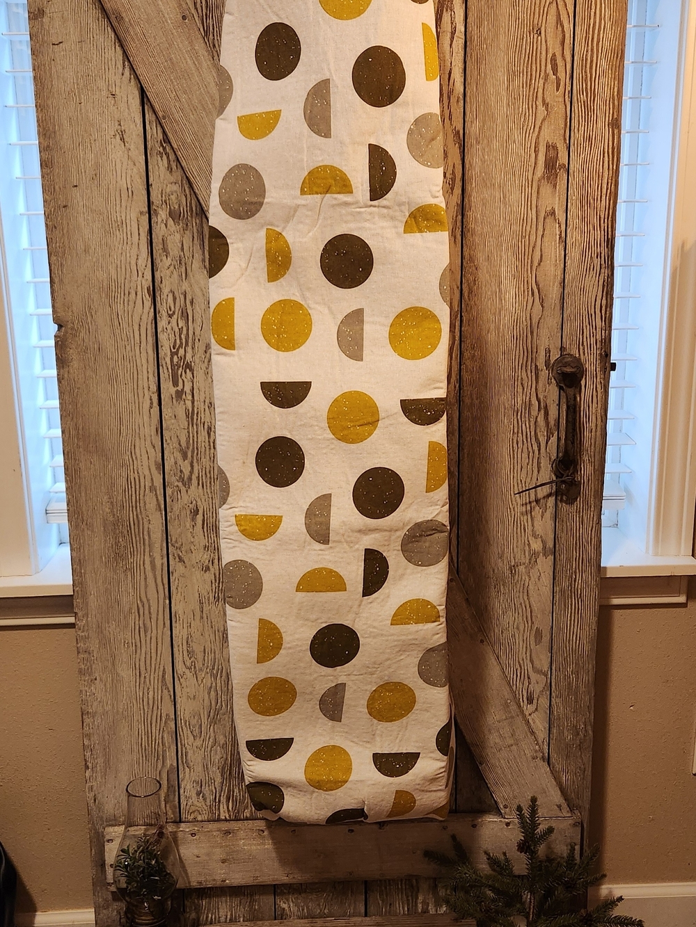 Modern Geometric Ironing Board Cover in White, Mustard, Tan & Brown. 50 1/2 " L.